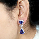 Hexagon Tanzanite Diamond 18k White Gold Handmade Beautiful Danglers For Her