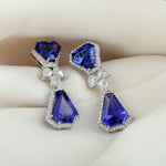 Hexagon Tanzanite Diamond 18k White Gold Handmade Beautiful Danglers For Her