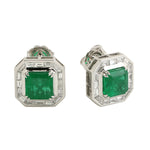 Channel Set Diamond Natural Emerald Stud Earrings In 18k White Gold For Women