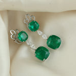 18k White Gold Emerald Pear Cut Diamond Beautiful Drop Danglers For Her