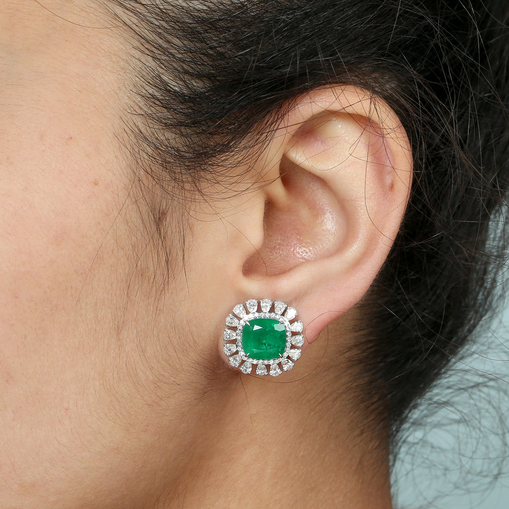 Pear Cut Diamond Pave Diamond Prong Set Emerald Handmade Gift Stud Ear Jewelry