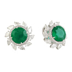 Pear Cut Diamond Emerald Halo May Birthstone Designer Stud Ear Jewelry For Women