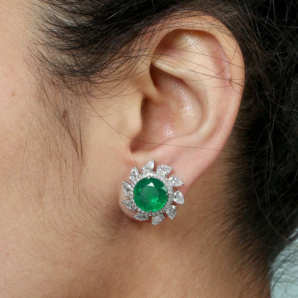 Pear Cut Diamond Emerald Halo May Birthstone Designer Stud Ear Jewelry For Women