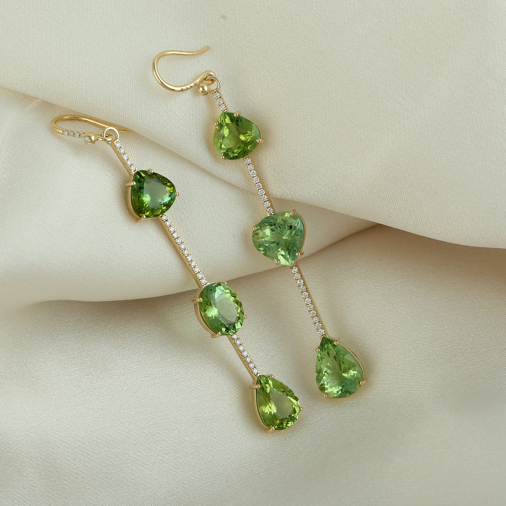 Faceted Tourmaline Pave Diamond Mismatch 18k Yellow Gold Beautiful Dangle Jewelry