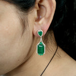 Green Emerald Rich Look Pave Diamond Wedding Danglers In 18k Yellow Gold For Her