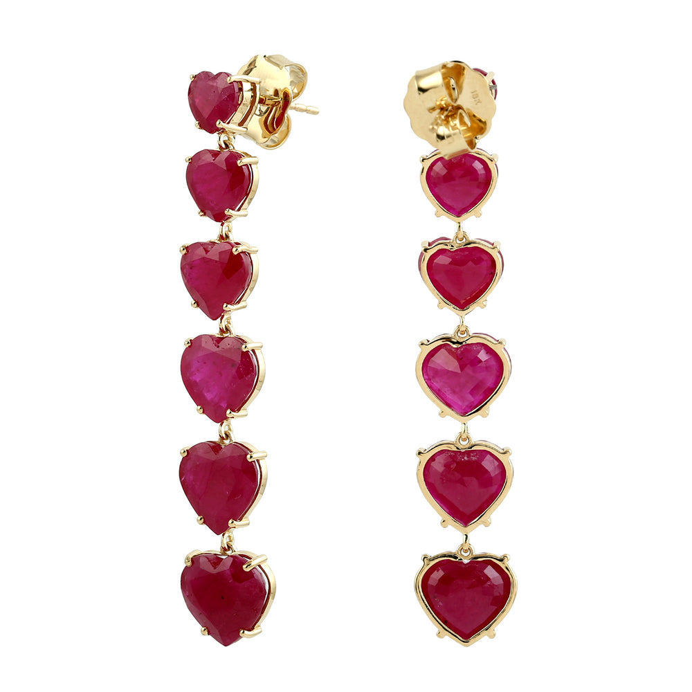 Ruby Gemstone Long Heart Danglers Love Jewelry In 18k Yellow Gold