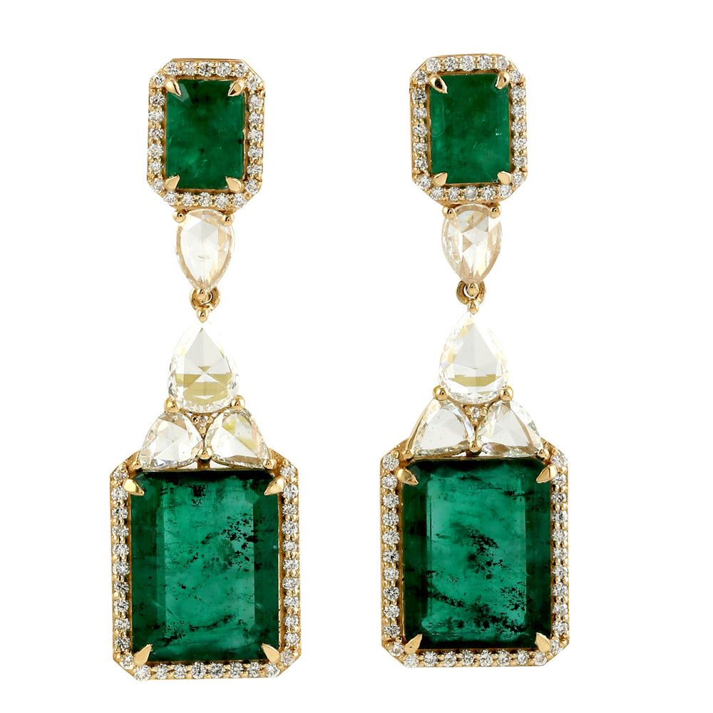 Pear Cut Diamond Rich Emerald Wedding Dangler In 18k Yellow Gold Gift For Women