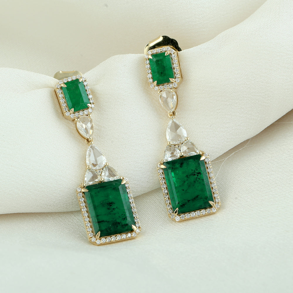 Pear Cut Diamond Rich Emerald Wedding Dangler In 18k Yellow Gold Gift For Women