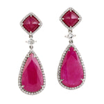 Beautiful Ruby Pave Diamond Pear Drop Danglers In 18k White Gold Ear Jewelry