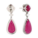 Beautiful Ruby Pave Diamond Pear Drop Danglers In 18k White Gold Ear Jewelry