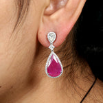 Pear Cut Ruby Pave Diamond Tear Drop Danglers in 18k White Gold For Her