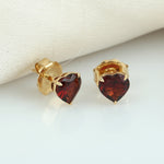 Heart Shape Garnet Love Stud Earrings In 18k Yellow Gold