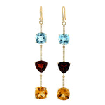 18k Solid Yellow Gold Citrine Topaz Garnet Pave Diamond Hook Danglers Women Jewelry