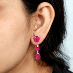 Beautiful Natural Ruby Diamond Long Drop Danglers in 18k Yellow Gold Party Wear Jewelry