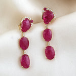 Beautiful Natural Ruby Diamond Long Drop Danglers in 18k Yellow Gold Party Wear Jewelry