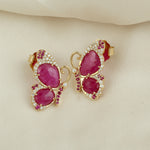 18k Yellow Gold Natural Ruby Diamond Gemstone Butterfly Stud Earrings For Gift