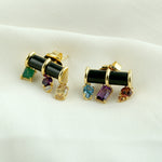 14k Yellow Gold Onyx Amethyst Topaz Sapphire Emerald Tourmaline Citrine Huggie Earrings For Gift