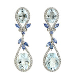 Marquise Blue Sapphire Oval Aquamarine Gemstone Pave Diamond 18K White Gold Dangle Designer Earrings For Women