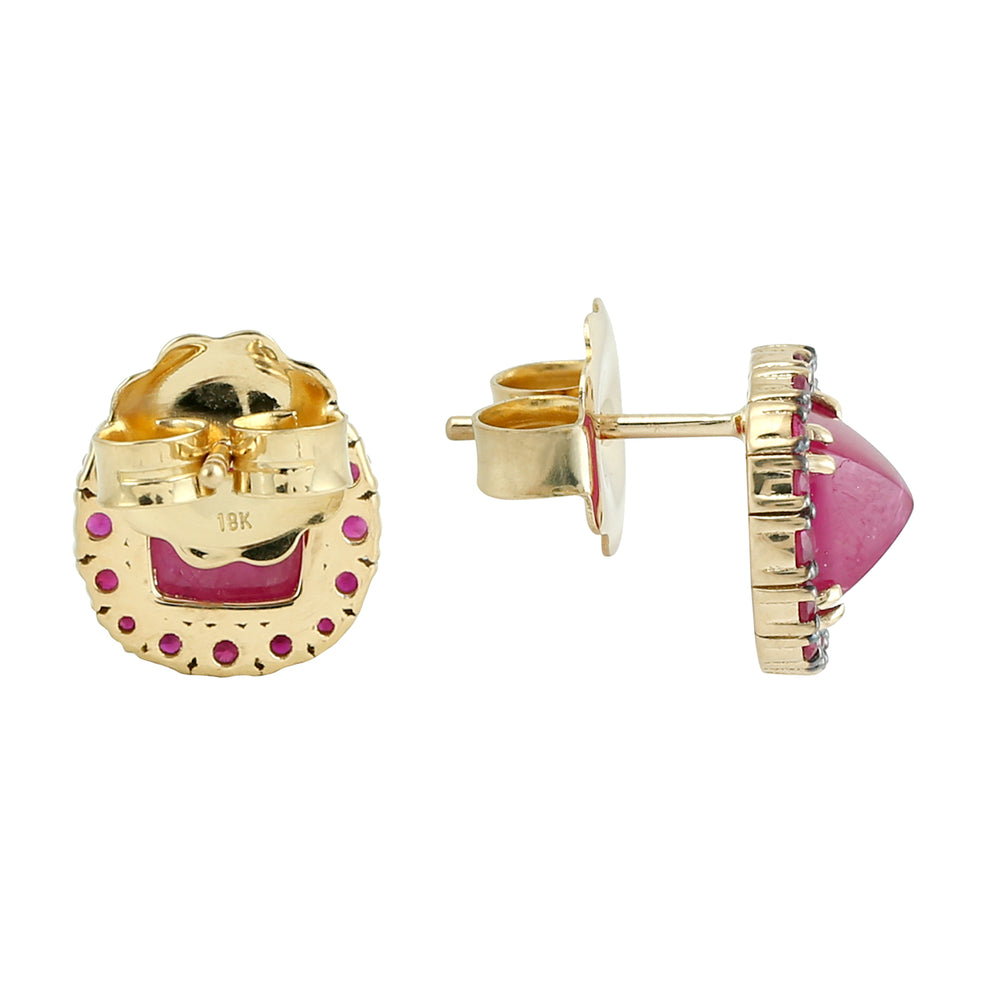 18K Yellow Gold Pyramid Ruby Antique Stud For Her