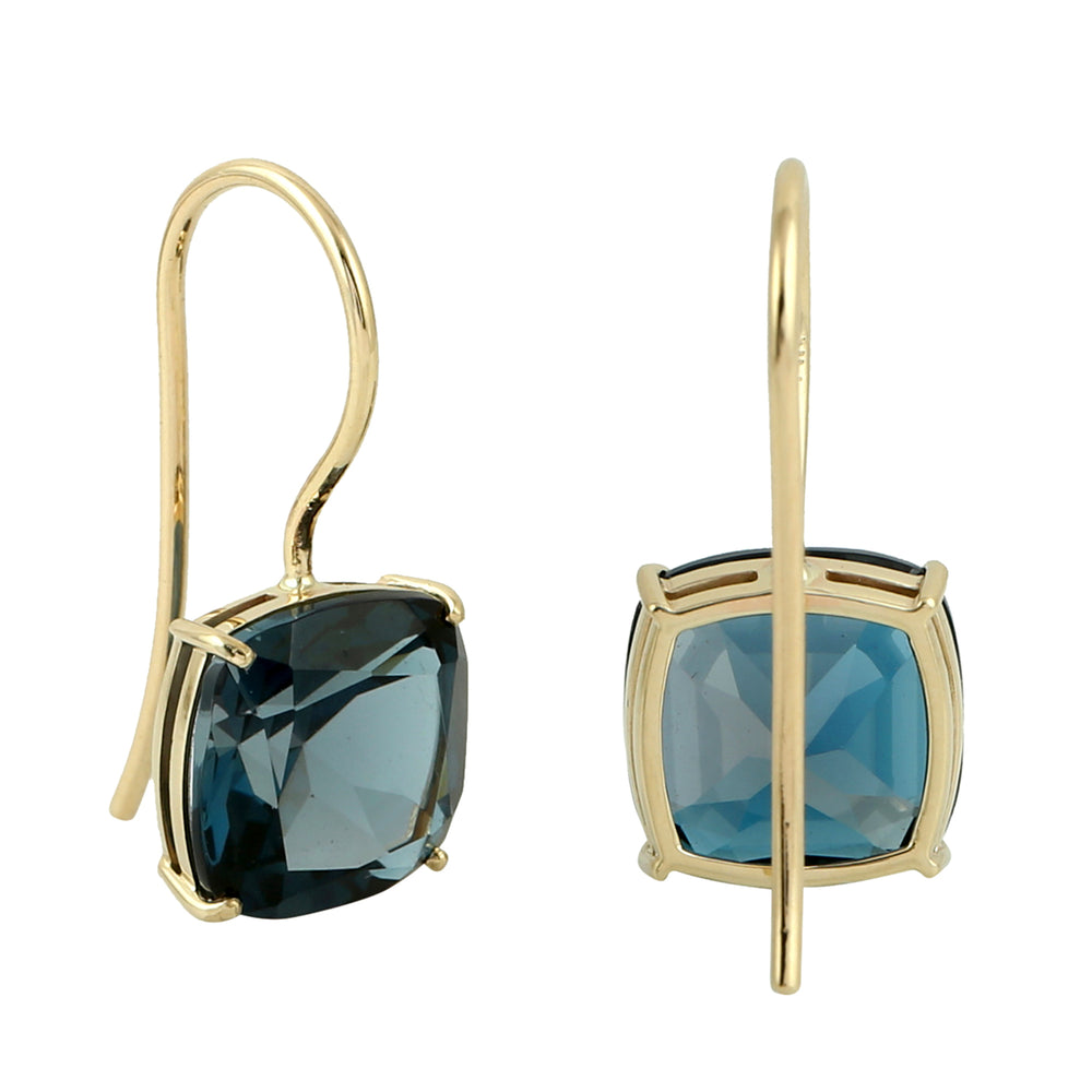 14K Yellow Gold Cushion London Topaz Gemstone Dangle Earrings Jewelry For Her