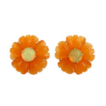 Carved Mix Stone Round Opal Ethiopian Gemstone 18K Yellow Gold Flower Earrings Jewelry