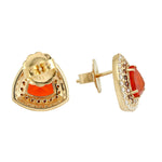 Trillion Fire Opal Pave Natural Diamond Stud In 18K Yellow Gold Jewelry For October Birthstone