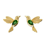 14K Yellow Gold Pear Tsavorite Pave Diamond Humming Bird Earrings