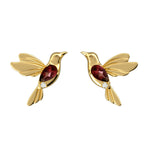 Pear Garnet Pave Diamond 14K Yellow Gold Humming Bird Earrings For Her