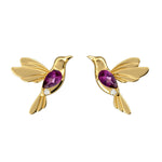 Natural Pear Amethyst Pave Diamond 14K Gold Humming Bird Earrings For Birthday Gifts