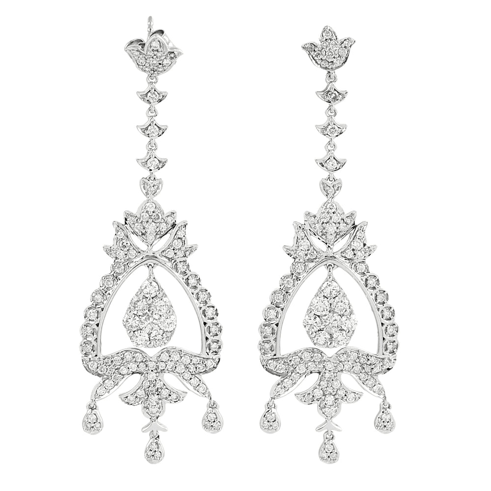 Designer Micro Pave Diamond Chandelier Earrings in 18K White Gold