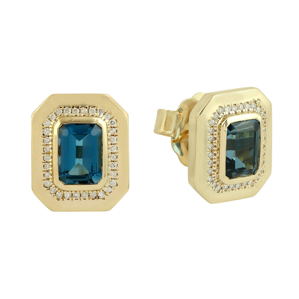 Octagon London Topaz Pave Diamond Stud Earrings In 14k Yellow Gold For Her