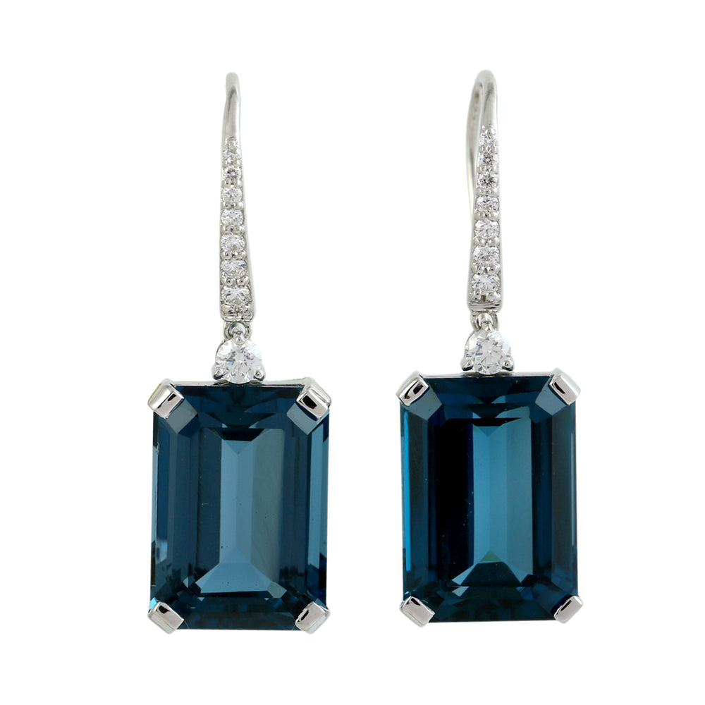 Baguette Cut London Topaz Pave Diamond Unique Ear Hook In 14K White Gold