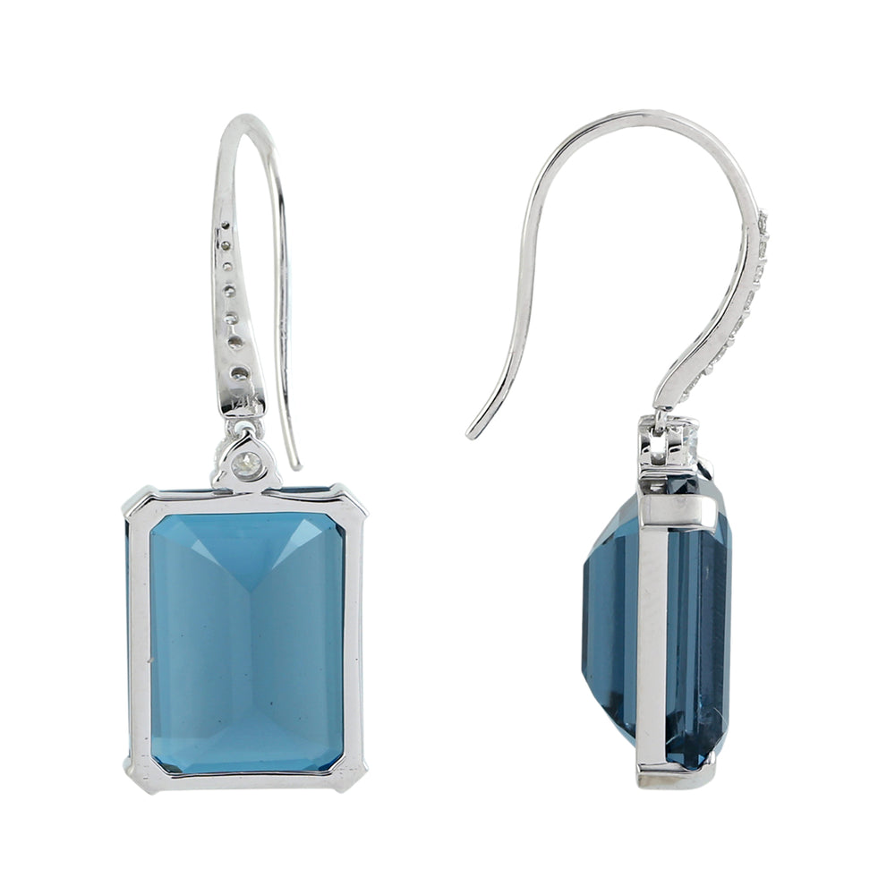 Baguette Cut London Topaz Pave Diamond Unique Ear Hook In 14K White Gold