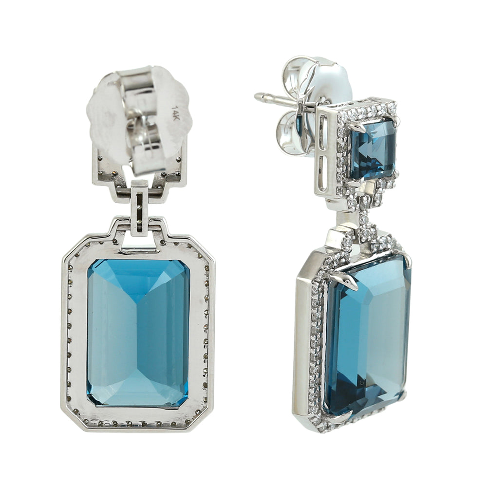 Octagon London Topaz Pave Diamond Beautiful Dangler In 14K White Gold