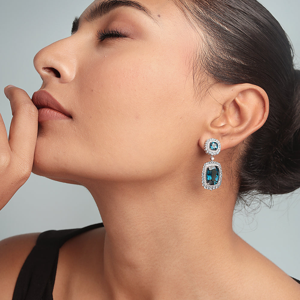 London Topaz Prong Set Aquamarine Pave Diamond Beautiful Dangler In White Gold