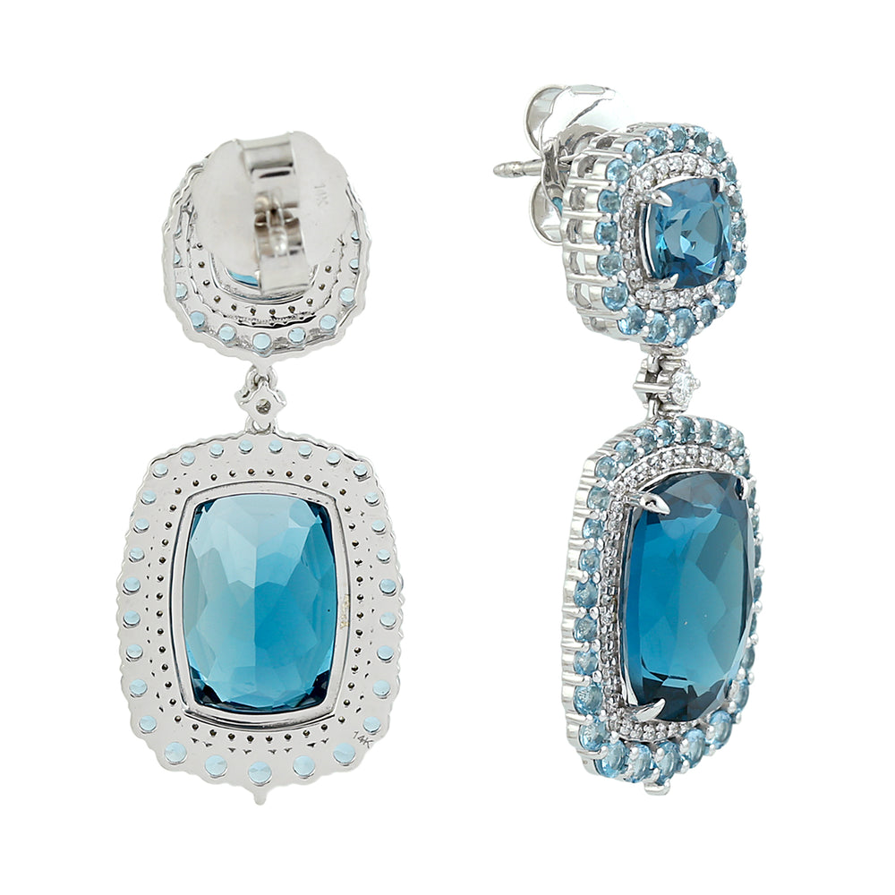 London Topaz Prong Set Aquamarine Pave Diamond Beautiful Dangler In White Gold