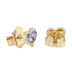 Pear Cut Tanzanite Pave Diamond Heart Shape Stud Earrings In 14K Yellow Gold