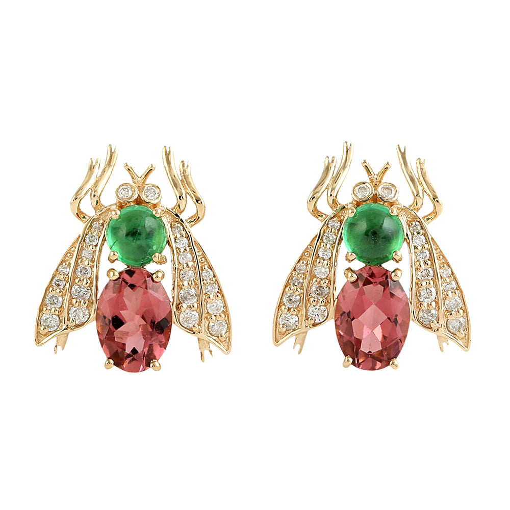 Tourmaline, Tsavorite & Diamond Bee Earrings in 18K Yellow Gold