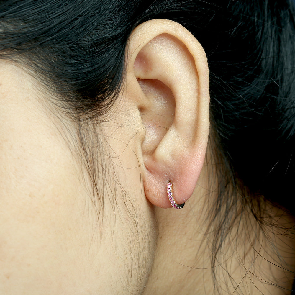 Pink Sapphire Pavé Huggie Earrings in 18K Yellow Gold