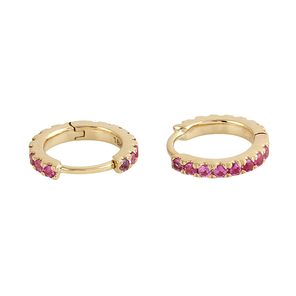 Pink Sapphire Pavé Huggie Earrings in 18K Yellow Gold