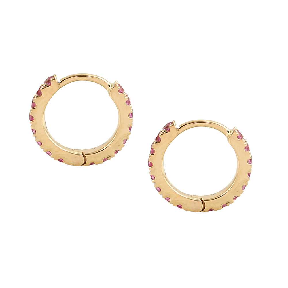 Pink Sapphire Pavé Huggie Earrings in 18K Yellow Gold