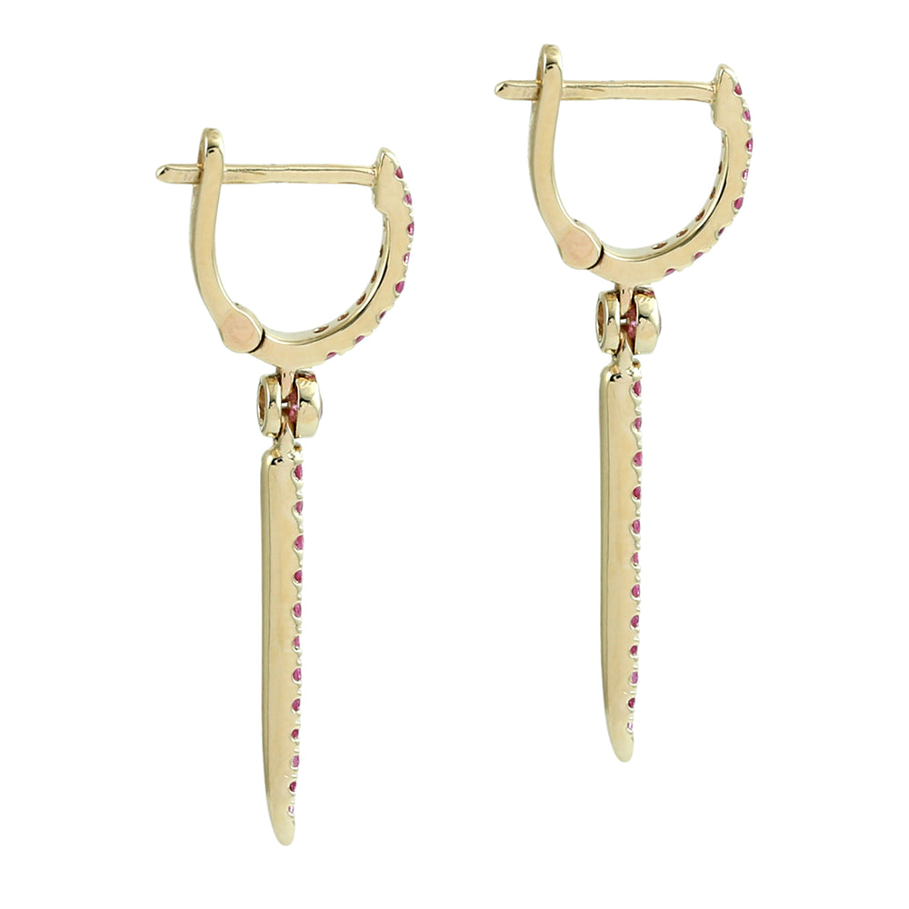Pink Sapphire Spike Drop Huggie Earrings in 14K Yellow Gold