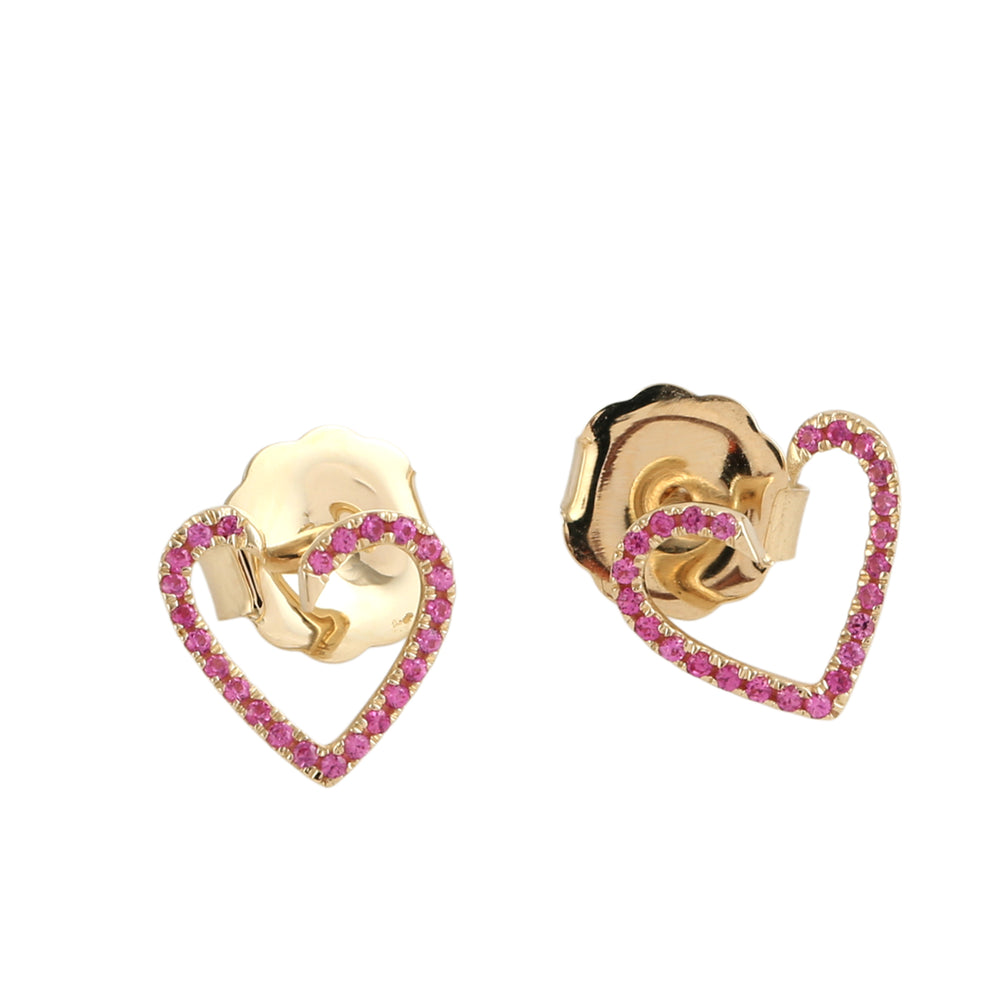 Pink Sapphire Heart Stud Earrings in 14K Yellow Gold