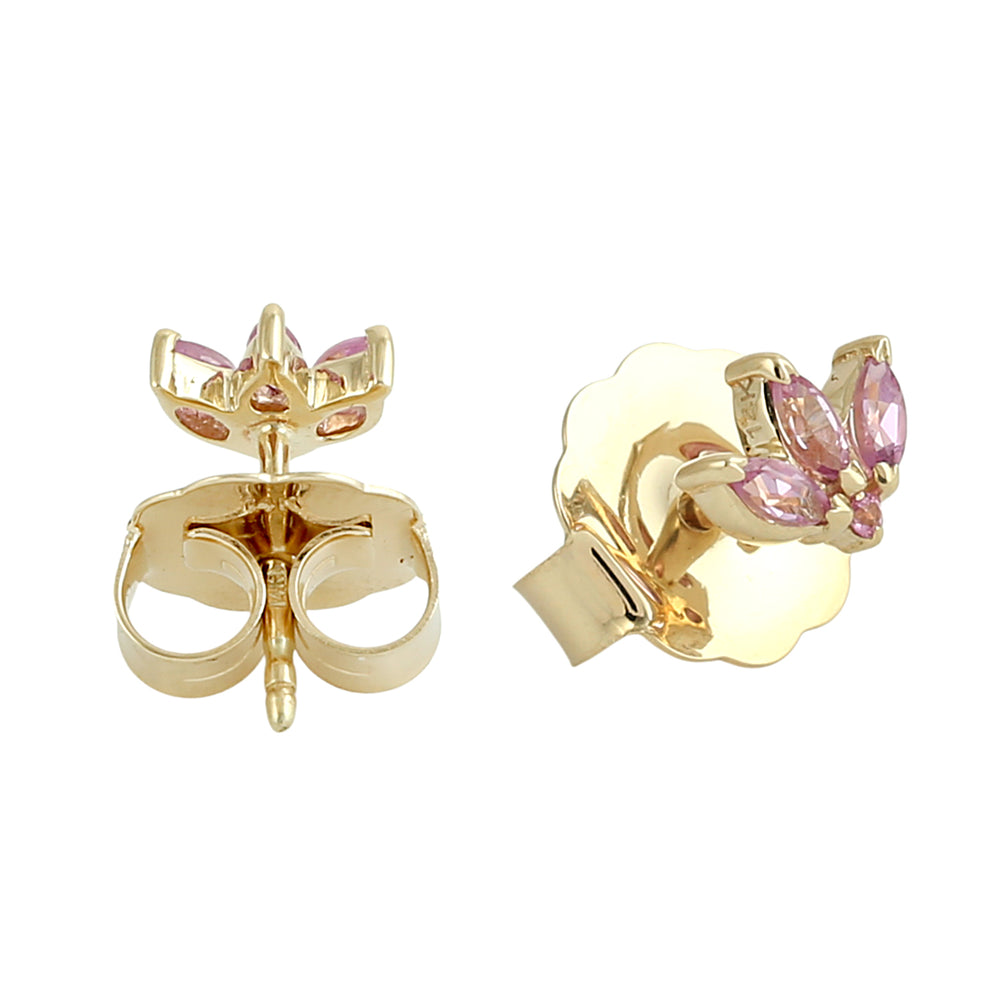 Pink Sapphire Marquise Lotus Stud Earrings in 14K Yellow Gold