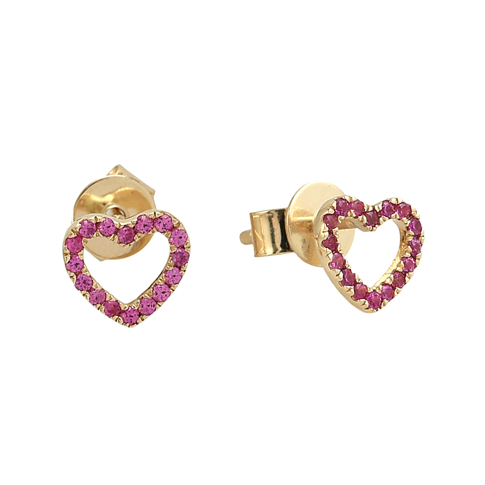 Heart-Shaped Pink Sapphire Stud Earrings in 18K Yellow Gold