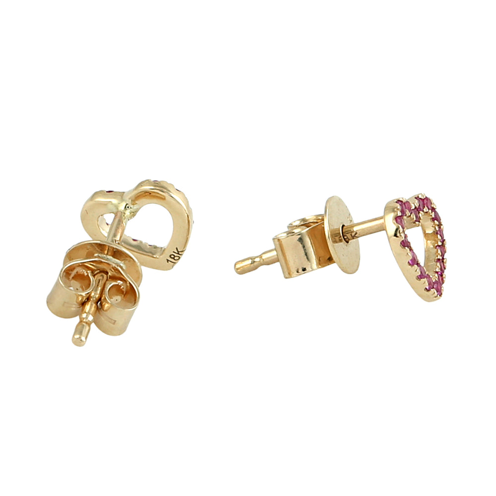 Heart-Shaped Pink Sapphire Stud Earrings in 18K Yellow Gold
