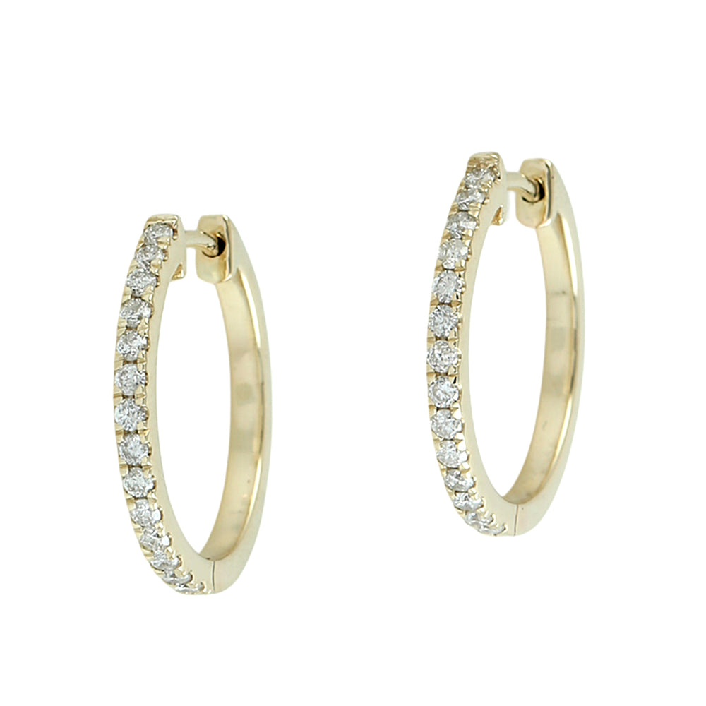 Natural Diamond Pave Hoop Earrings in 14K Yellow Gold