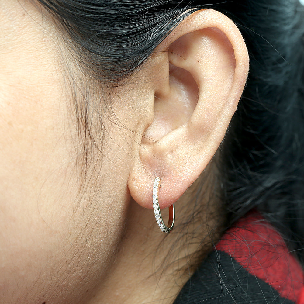 Natural Diamond Pave Hoop Earrings in 14K Yellow Gold