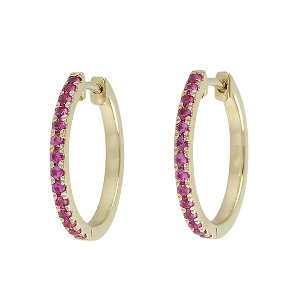 Pink Sapphire Pavé Hoop Earrings in 14K Yellow Gold