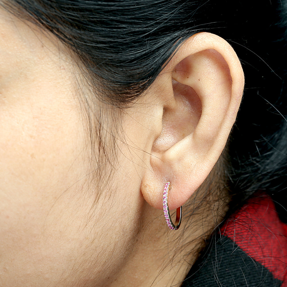 Pink Sapphire Pavé Hoop Earrings in 14K Yellow Gold